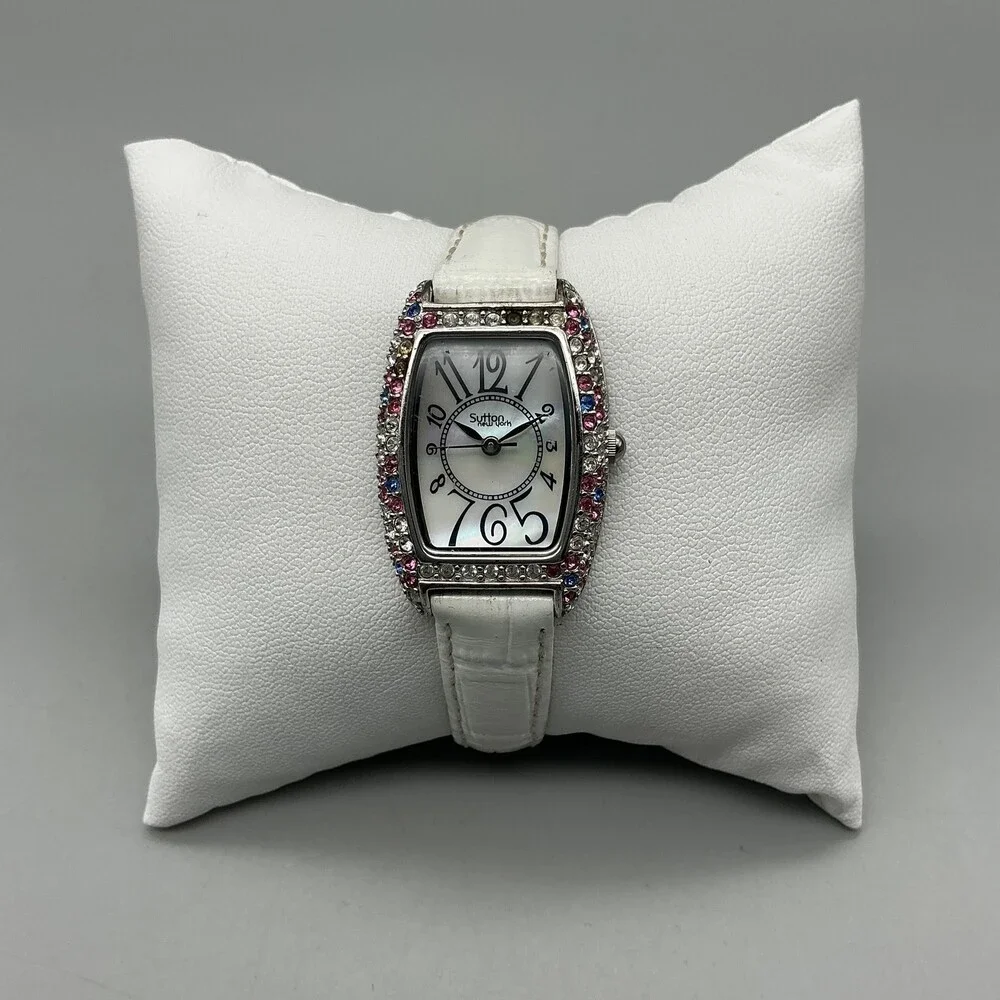 Sutton New York Womens Watch 23mm MOP Dial Crystals Leather Strap New Battery